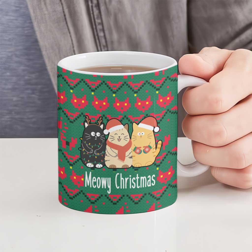 Cat Meowy Christmas Ceramic Mug Xmas Holiday Patterns - Wonder Print Shop