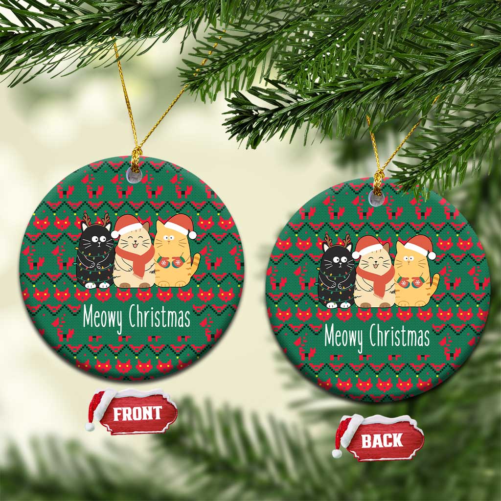 Cat Meowy Christmas Ceramic Ornament Xmas Holiday Patterns - Wonder Print Shop