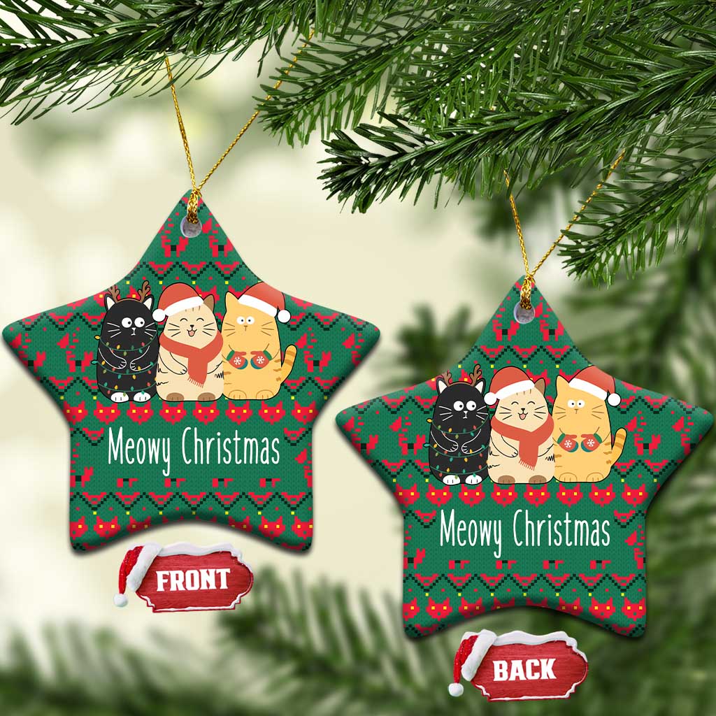 Cat Meowy Christmas Ceramic Ornament Xmas Holiday Patterns - Wonder Print Shop