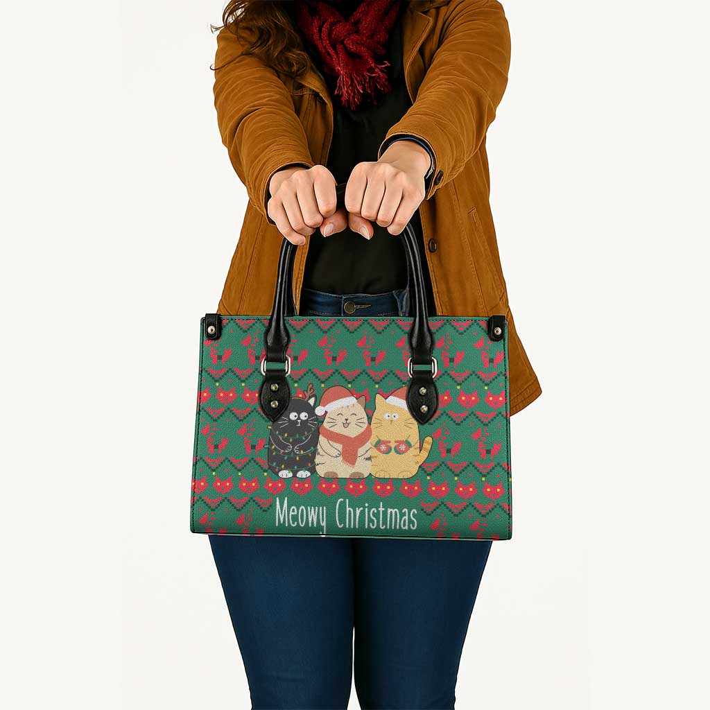 Cat Meowy Christmas Leather Bag Xmas Holiday Patterns - Wonder Print Shop