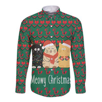 Cat Meowy Christmas Long Sleeve Button Shirt Xmas Holiday Patterns - Wonder Print Shop