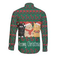 Cat Meowy Christmas Long Sleeve Button Shirt Xmas Holiday Patterns - Wonder Print Shop