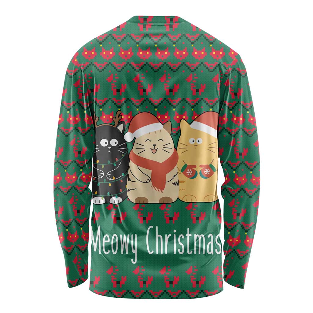 Cat Meowy Christmas Long Sleeve Shirt Xmas Holiday Patterns - Wonder Print Shop