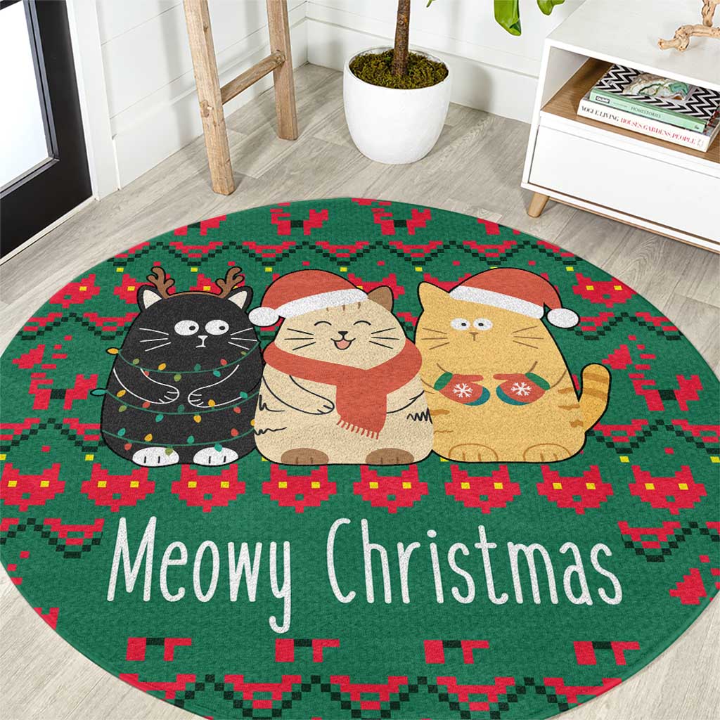 Cat Meowy Christmas Round Carpet Xmas Holiday Patterns - Wonder Print Shop