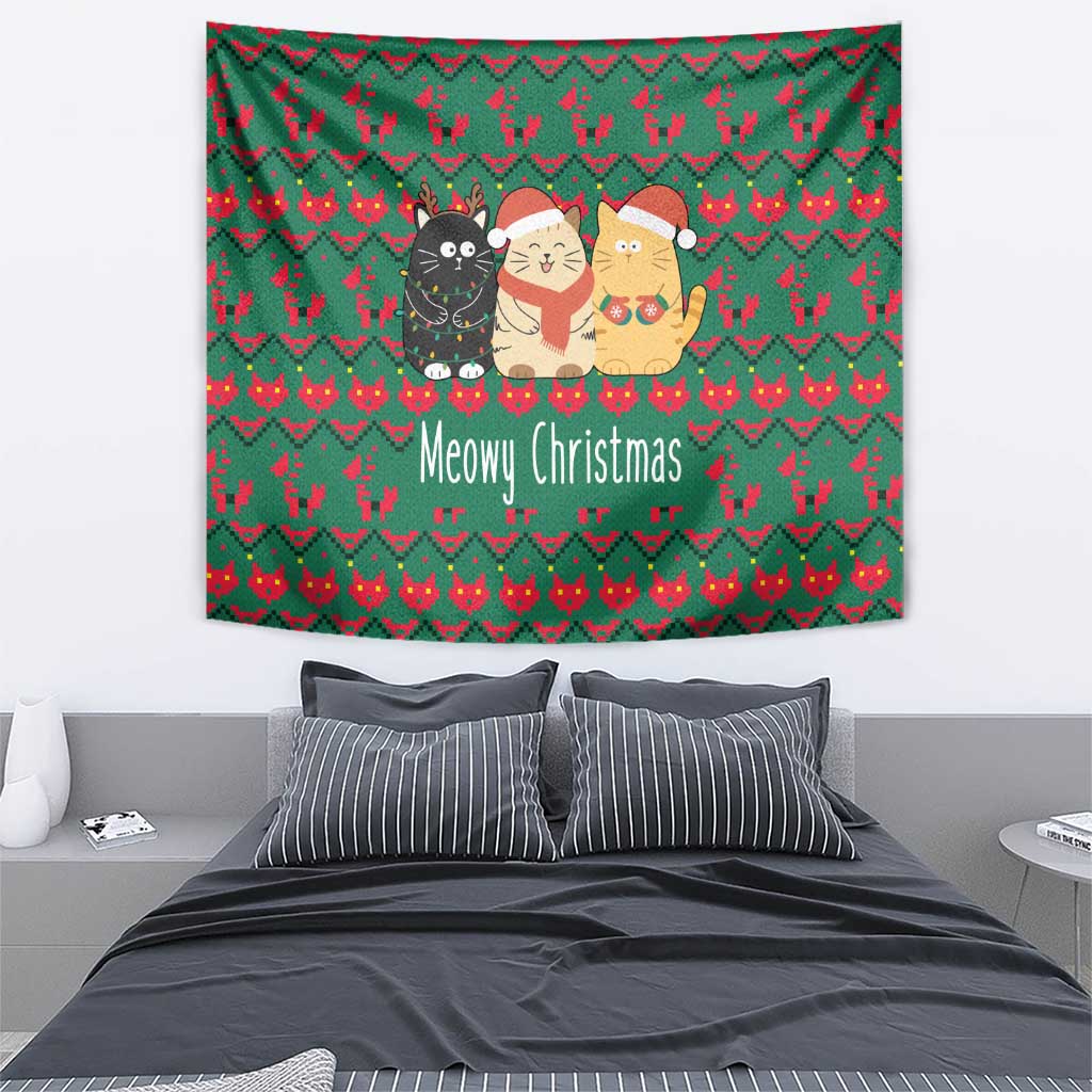Cat Meowy Christmas Tapestry Xmas Holiday Patterns - Wonder Print Shop