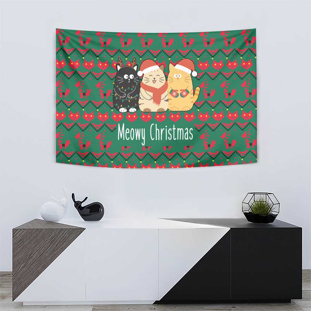 Cat Meowy Christmas Tapestry Xmas Holiday Patterns - Wonder Print Shop