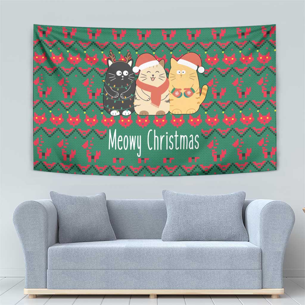 Cat Meowy Christmas Tapestry Xmas Holiday Patterns - Wonder Print Shop