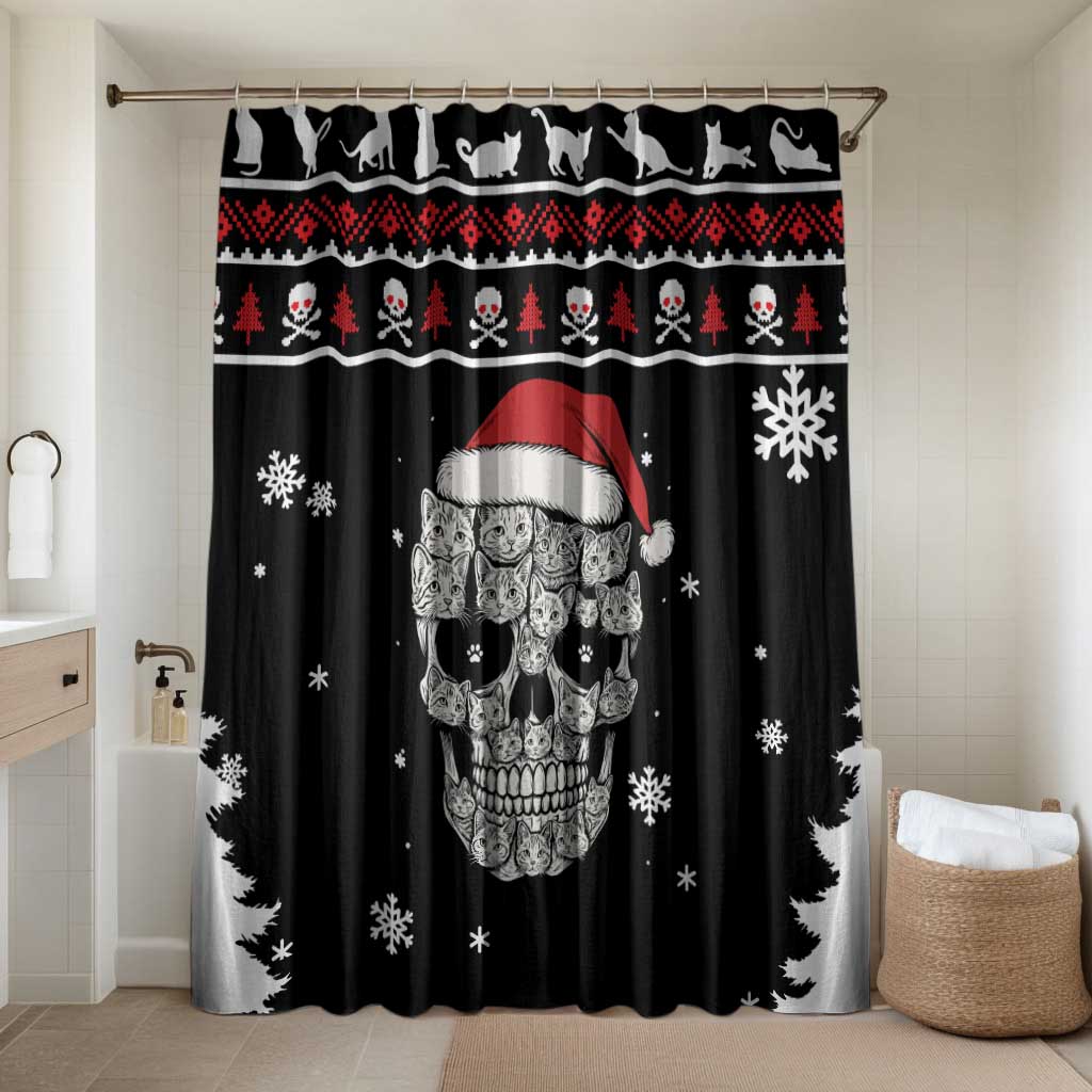 Cat Skull Santa Christmas Bathroom Set Xmas Holiday Patterns - Wonder Print Shop