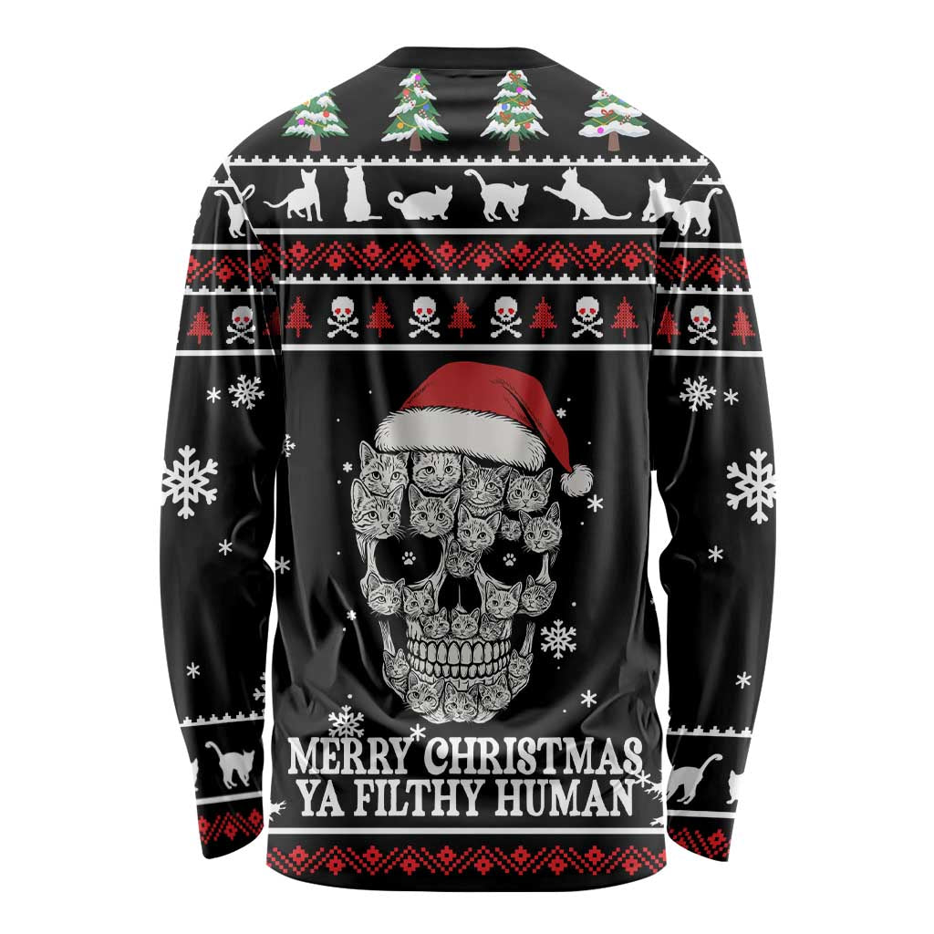 Cat Skull Santa Christmas Long Sleeve Shirt Xmas Holiday Patterns - Wonder Print Shop