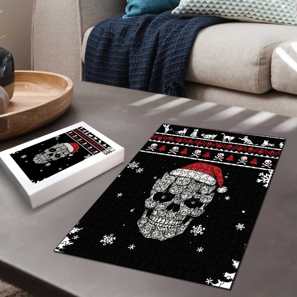 Cat Skull Santa Christmas Puzzle Xmas Holiday Patterns - Wonder Print Shop