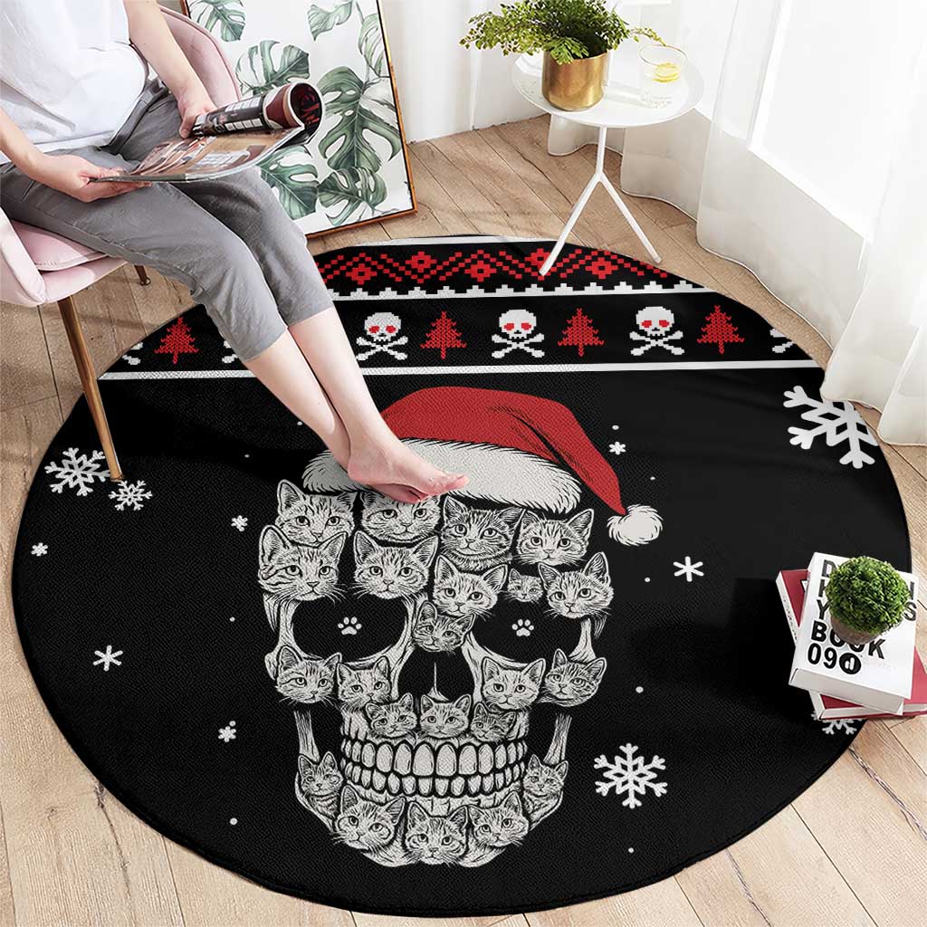 Cat Skull Santa Christmas Round Carpet Xmas Holiday Patterns - Wonder Print Shop
