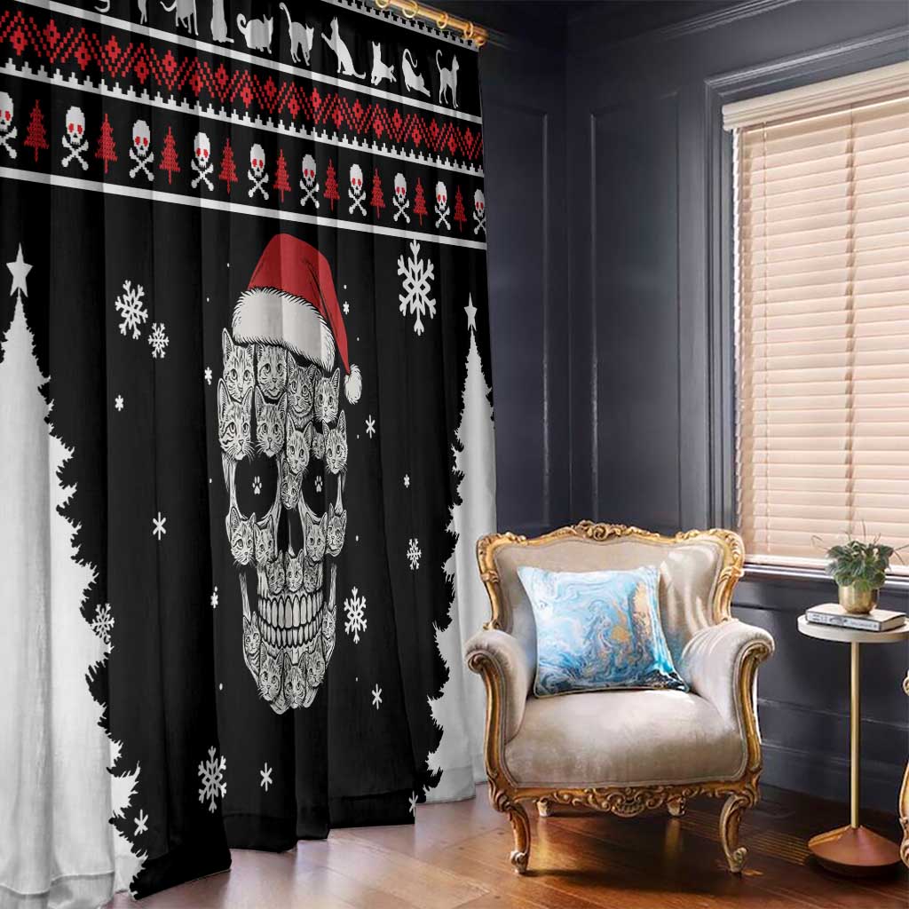 Cat Skull Santa Christmas Window Curtain Xmas Holiday Patterns - Wonder Print Shop