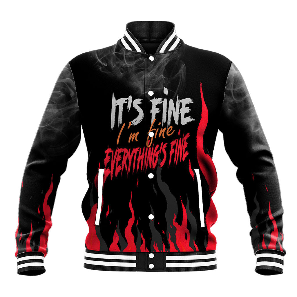 Dumpster Fire Everything's Fine Baseball Jacket Dark Heavy Metal Flame Skull Sarcastic Art