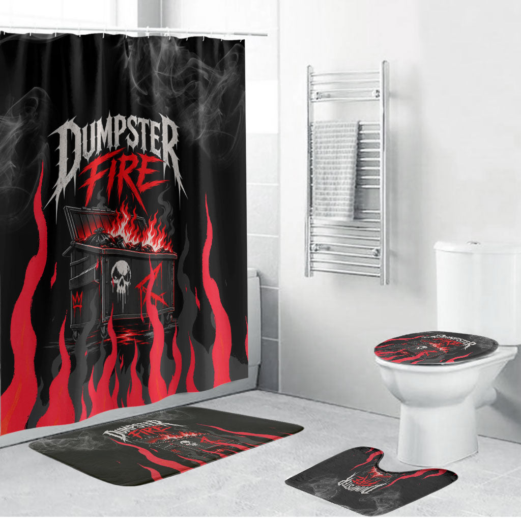 Dumpster Fire Everything's Fine Bathroom Set Dark Heavy Metal Flame Skull Sarcastic Art