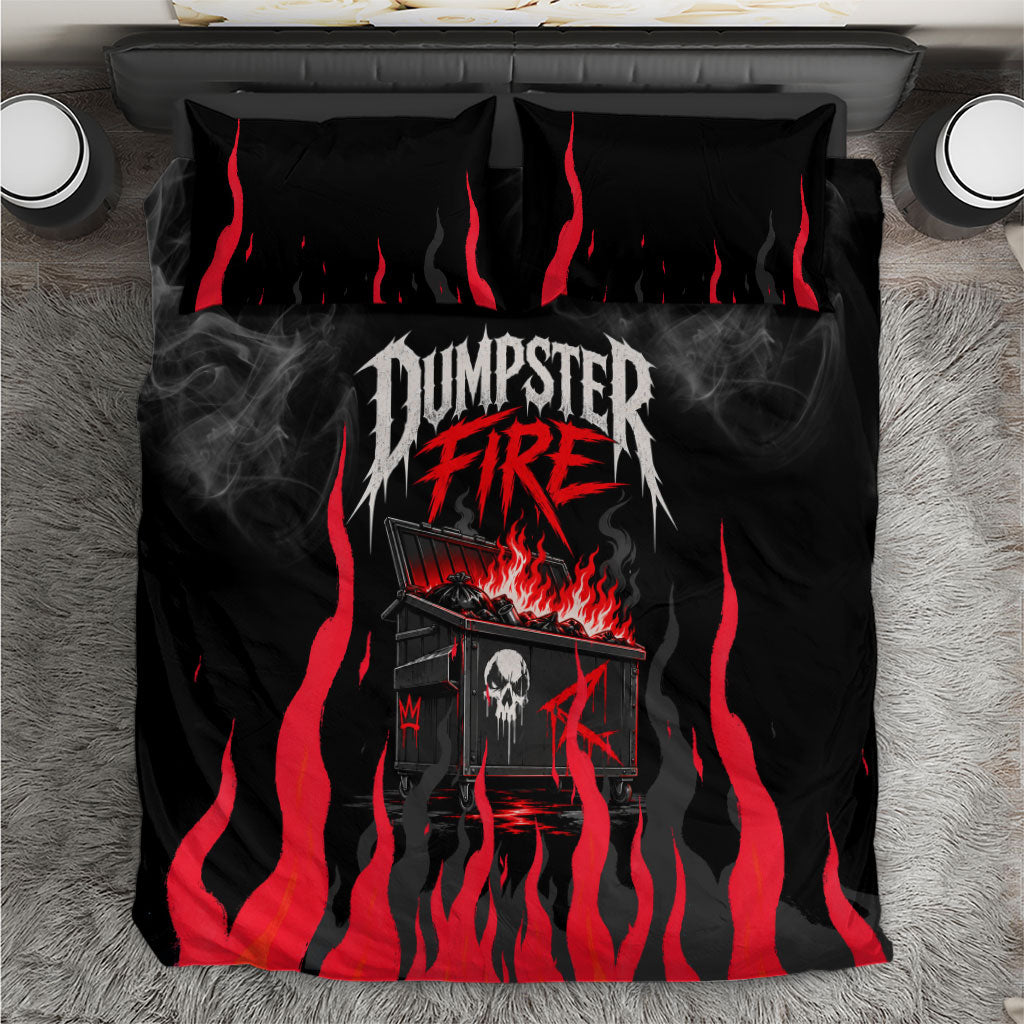 Dumpster Fire Everything's Fine Bedding Set Dark Heavy Metal Flame Skull Sarcastic Art