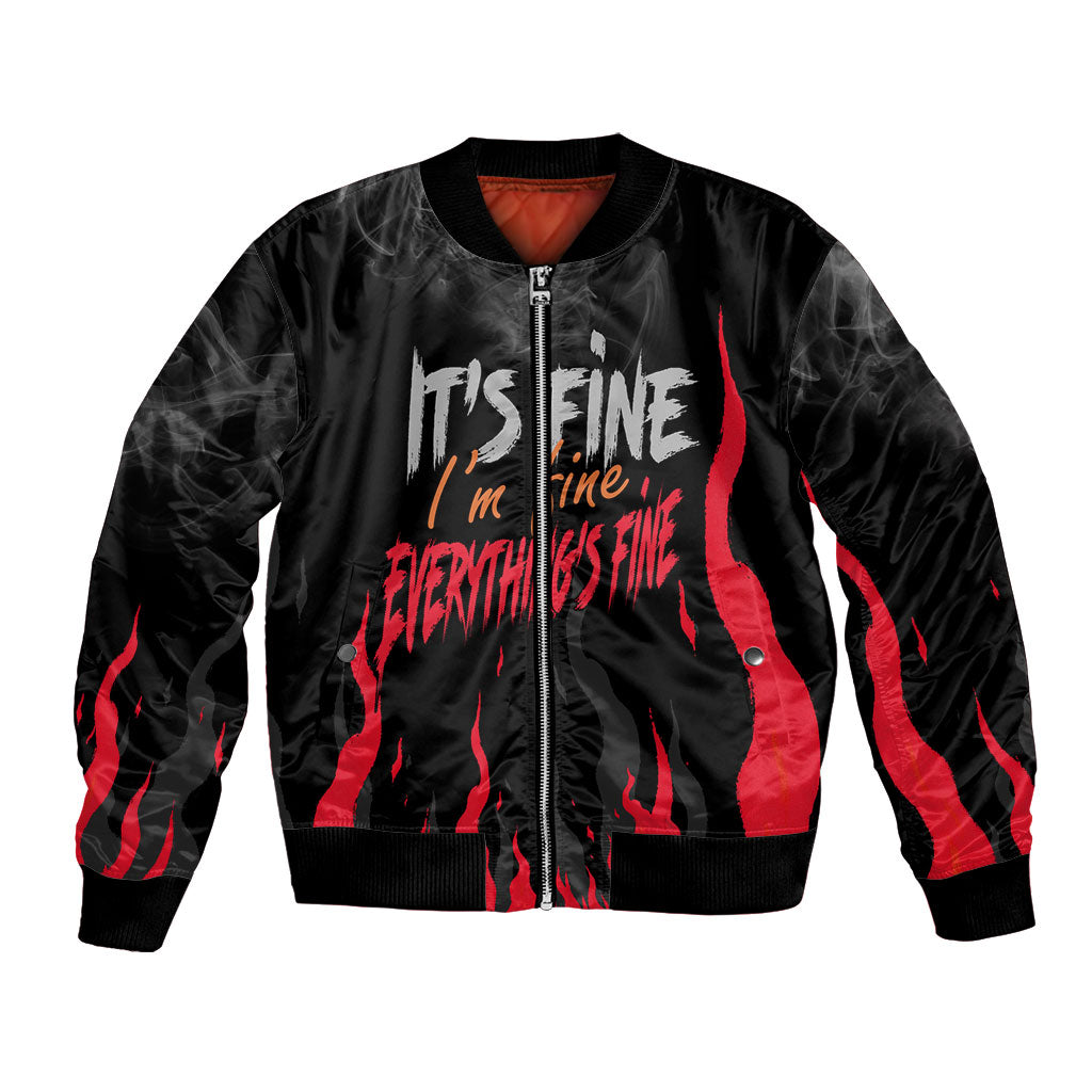 Dumpster Fire Everything's Fine Bomber Jacket Dark Heavy Metal Flame Skull Sarcastic Art