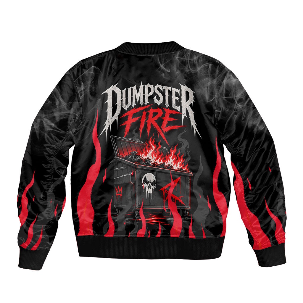 Dumpster Fire Everything's Fine Bomber Jacket Dark Heavy Metal Flame Skull Sarcastic Art