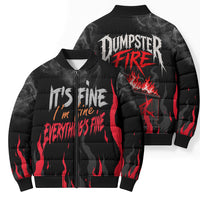 Dumpster Fire Everything's Fine Bomber Puffer Jacket Dark Heavy Metal Flame Skull Sarcastic Art