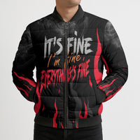 Dumpster Fire Everything's Fine Bomber Puffer Jacket Dark Heavy Metal Flame Skull Sarcastic Art
