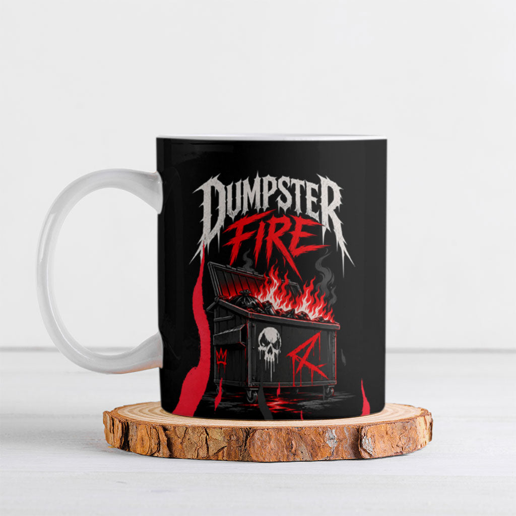 Dumpster Fire Everything's Fine Ceramic Mug Dark Heavy Metal Flame Skull Sarcastic Art