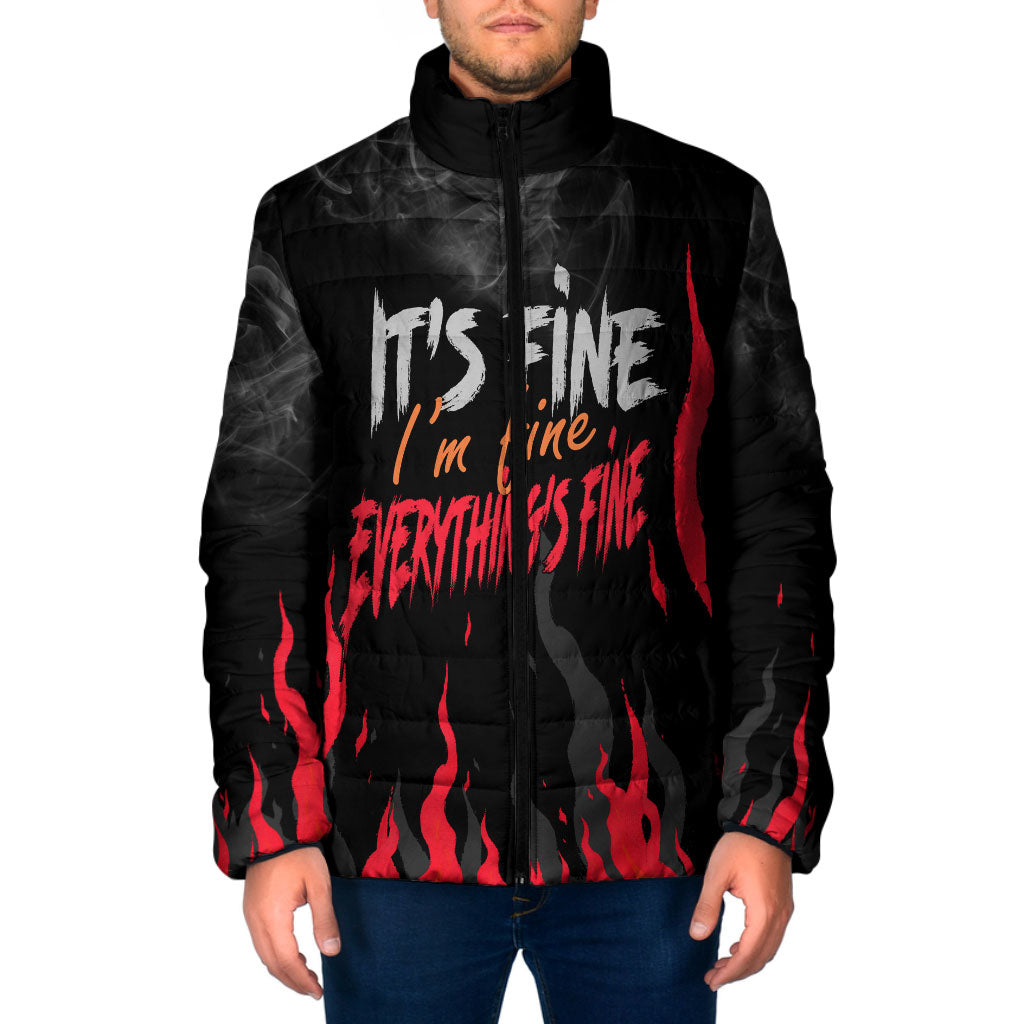 Dumpster Fire Everything's Fine Padded Jacket Dark Heavy Metal Flame Skull Sarcastic Art