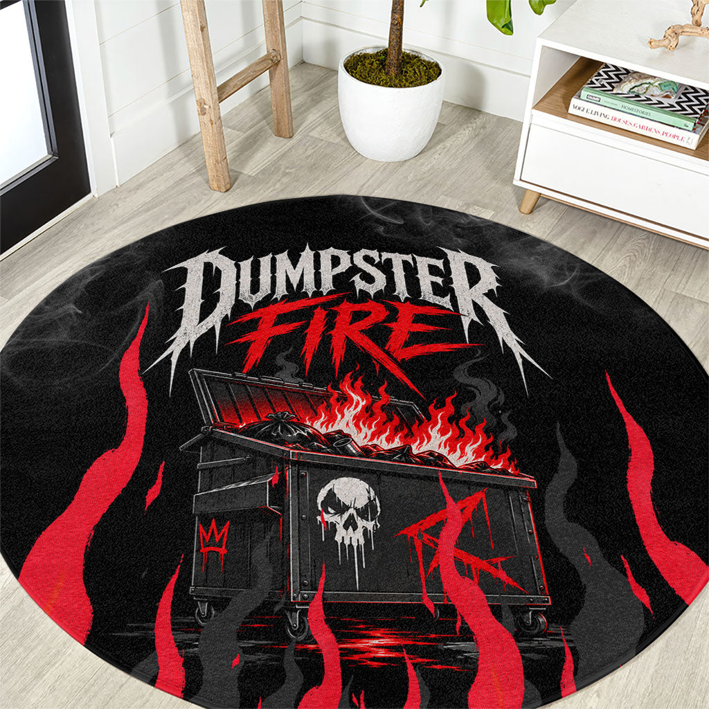 Dumpster Fire Everything's Fine Round Carpet Dark Heavy Metal Flame Skull Sarcastic Art