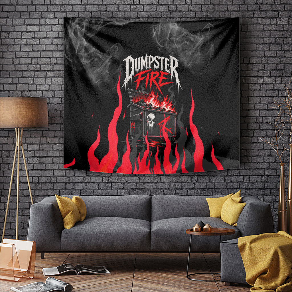 Dumpster Fire Everything's Fine Tapestry Dark Heavy Metal Flame Skull Sarcastic Art