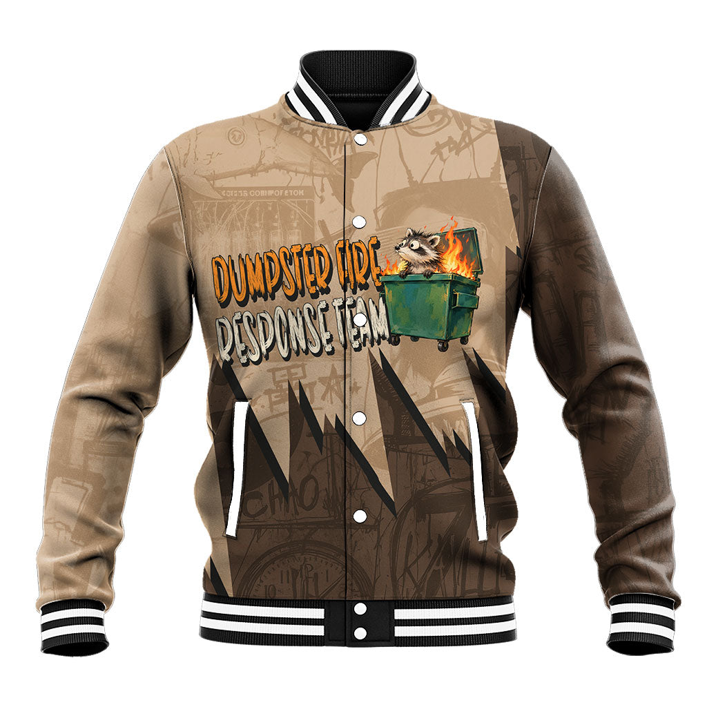 Dumpster Fire Response Team Baseball Jacket Funny Raccoon Cartoon Vintage Grunge Collage