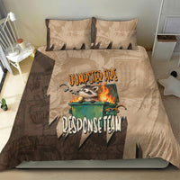 Dumpster Fire Response Team Bedding Set Funny Raccoon Cartoon Vintage Grunge Collage