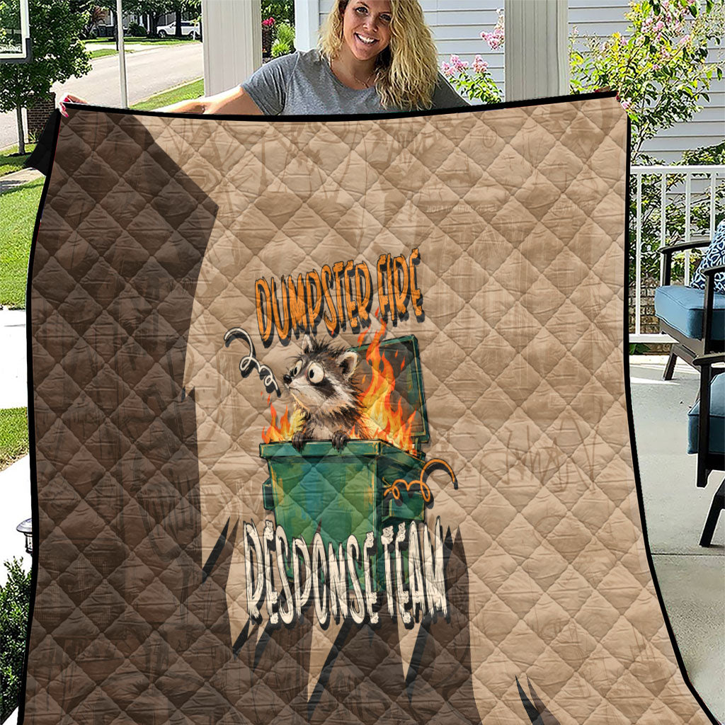 Dumpster Fire Response Team Quilt Funny Raccoon Cartoon Vintage Grunge Collage