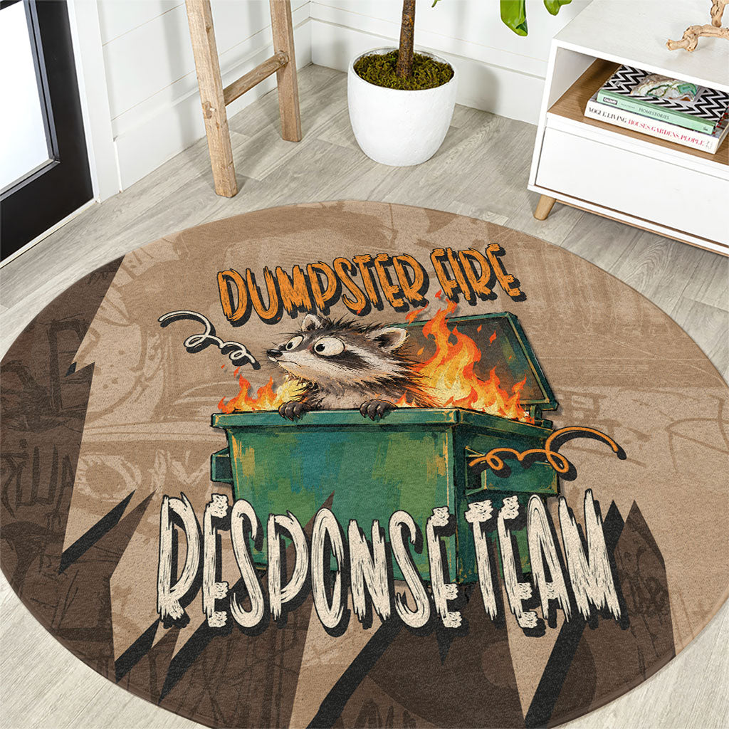 Dumpster Fire Response Team Round Carpet Funny Raccoon Cartoon Vintage Grunge Collage