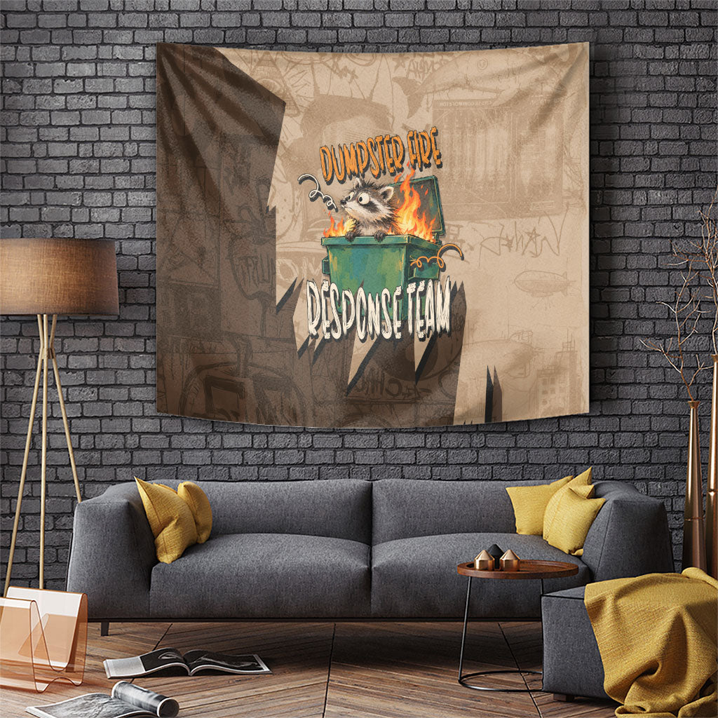 Dumpster Fire Response Team Tapestry Funny Raccoon Cartoon Vintage Grunge Collage