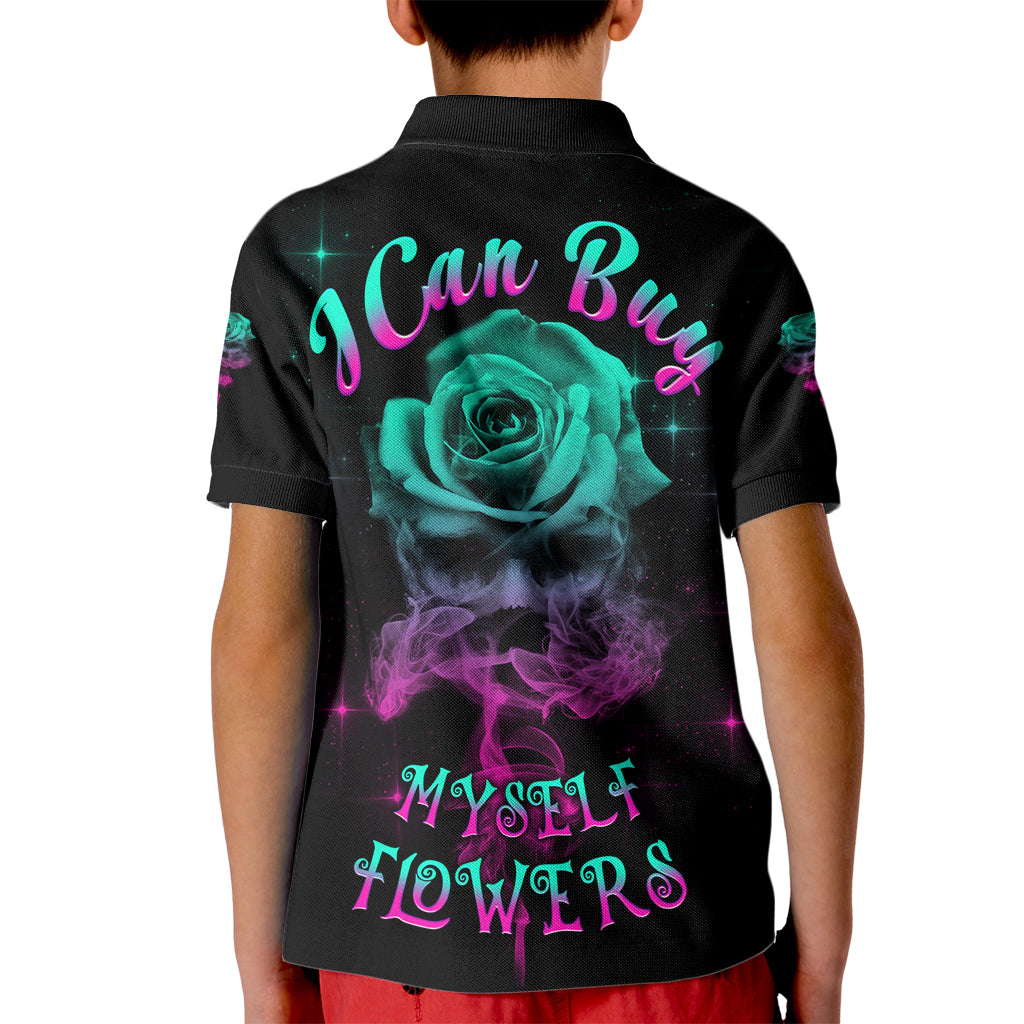 I Can Buy Myself Flowers Smoke Rose Skull Kid Polo Shirt - Wonder Print Shop