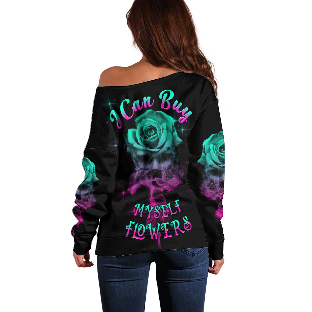 I Can Buy Myself Flowers Smoke Rose Skull Off Shoulder Sweater - Wonder Print Shop