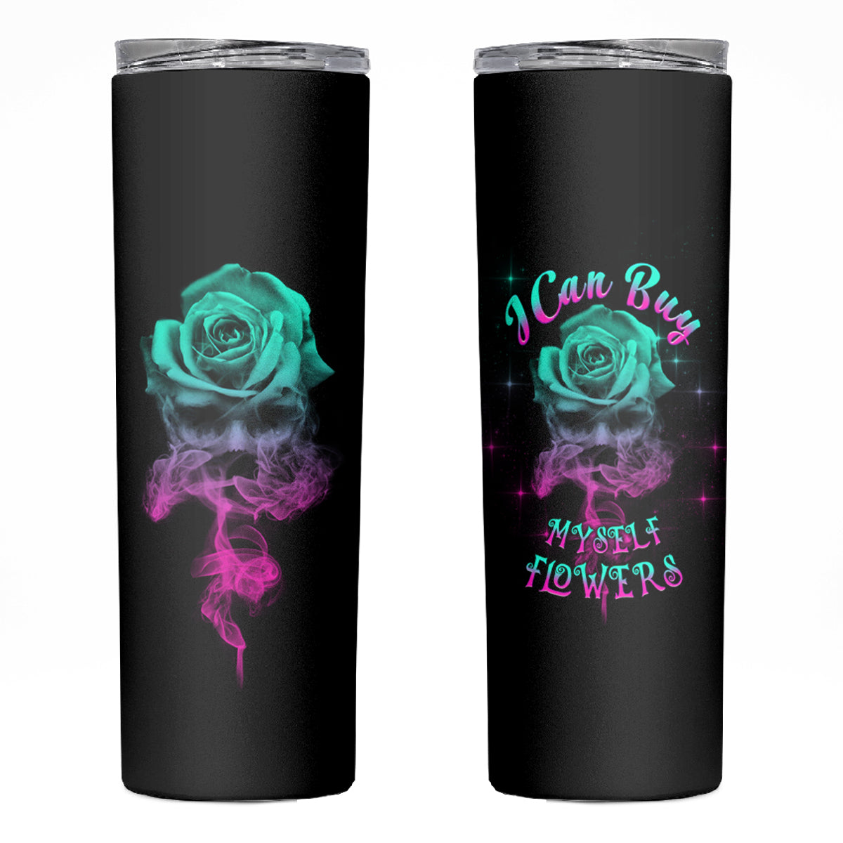 I Can Buy Myself Flowers Smoke Rose Skull Skinny Tumbler - Wonder Print Shop