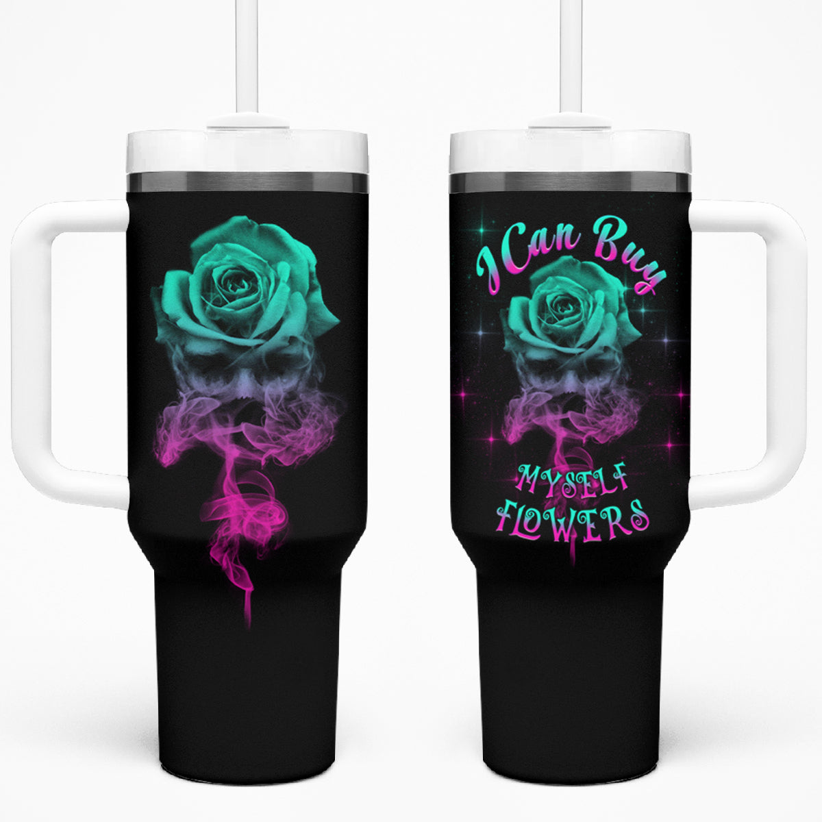 I Can Buy Myself Flowers Smoke Rose Skull Tumbler With Handle - Wonder Print Shop