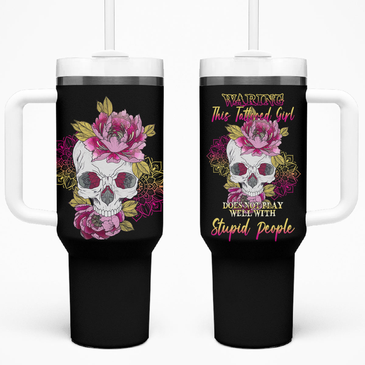 Warning This Tattooed Girl Tumbler With Handle - Wonder Print Shop