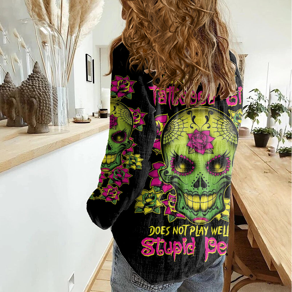 warning-this-tattooed-girl-flower-sugar-skull-women-casual-shirt