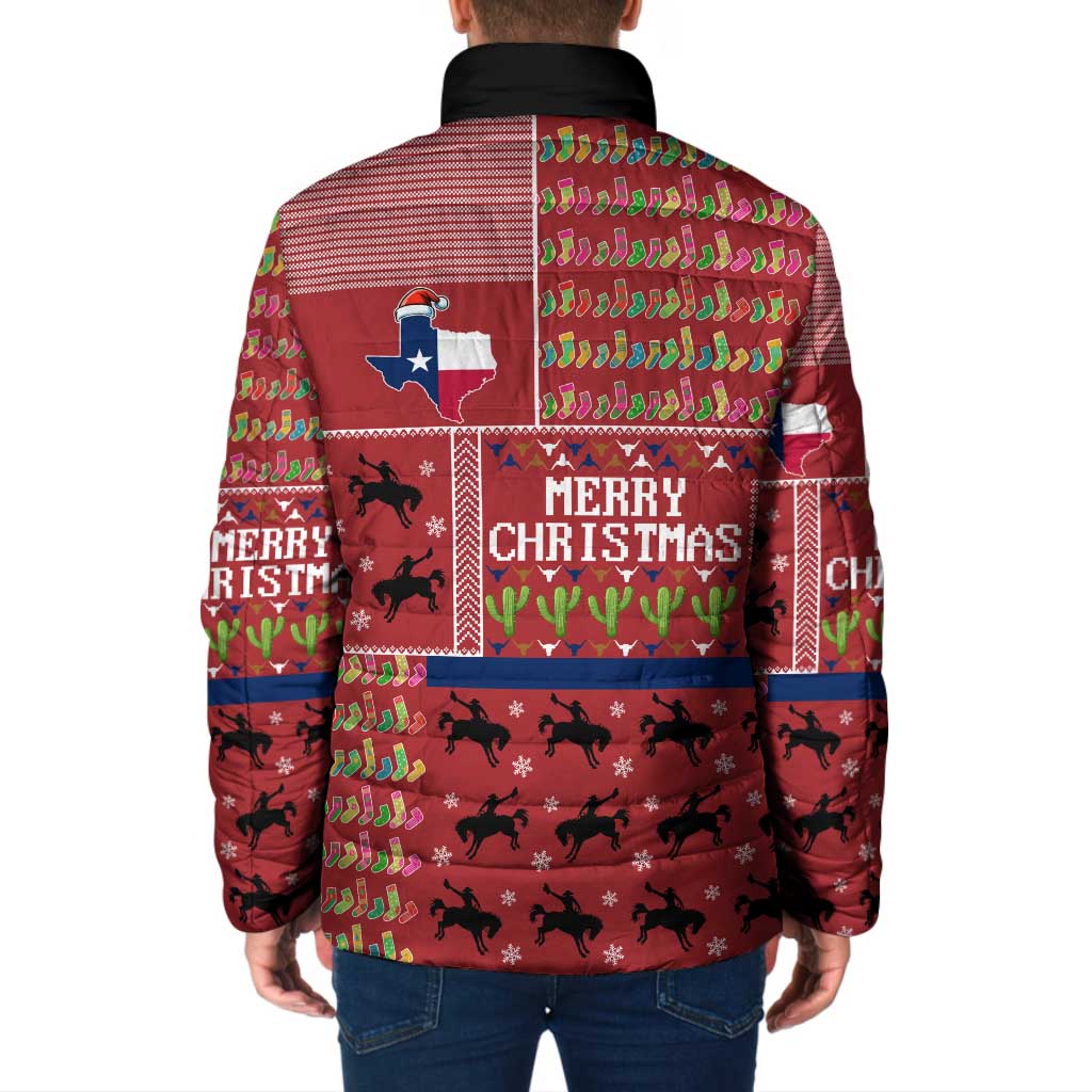 Texas Map Merry Christmas Padded Jacket Xmas Holiday Patterns - Wonder Print Shop