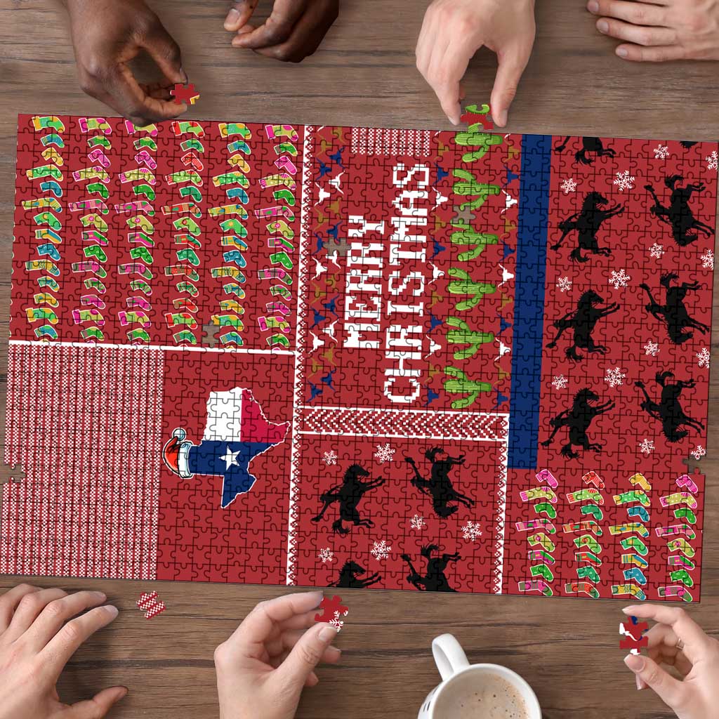 Texas Map Merry Christmas Puzzle Xmas Holiday Patterns - Wonder Print Shop