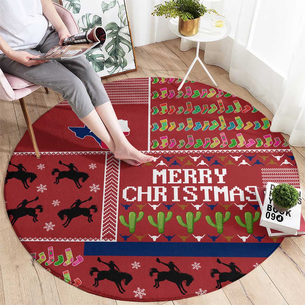 Texas Map Merry Christmas Round Carpet Xmas Holiday Patterns - Wonder Print Shop