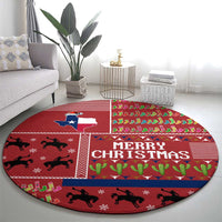 Texas Map Merry Christmas Round Carpet Xmas Holiday Patterns - Wonder Print Shop