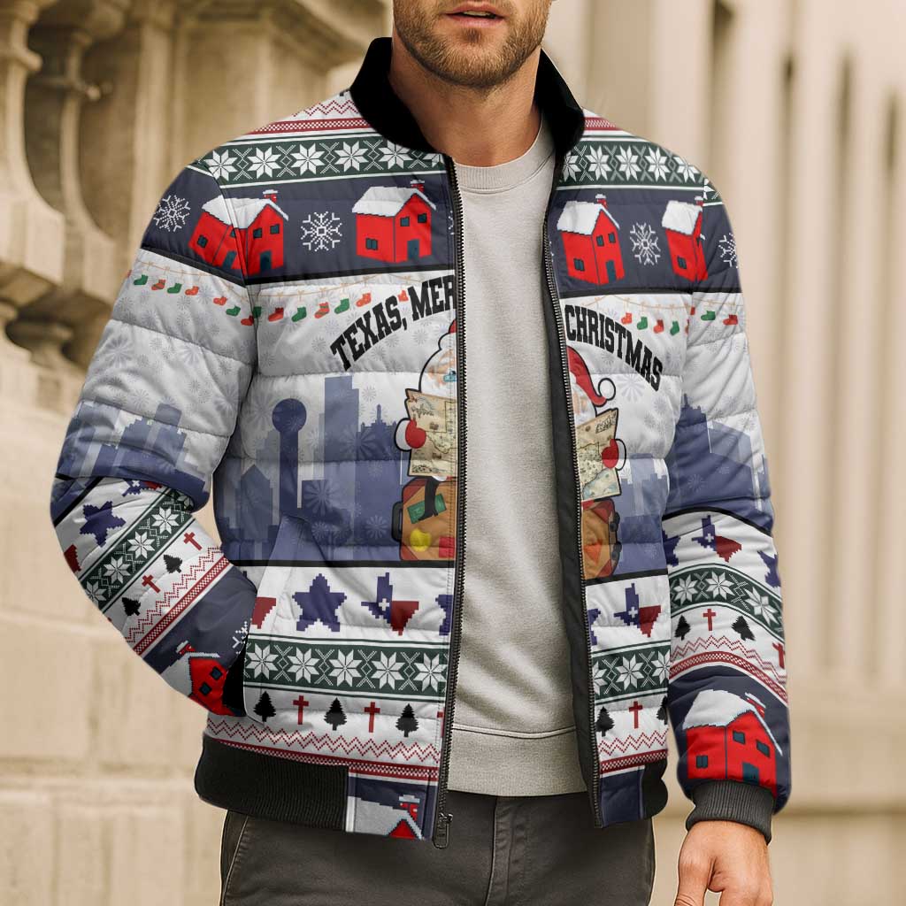 Texas Santa Christmas Bomber Puffer Jacket Xmas Holiday Patterns - Wonder Print Shop