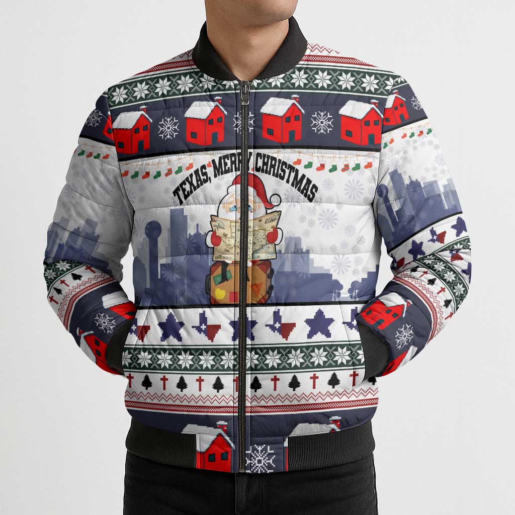 Texas Santa Christmas Bomber Puffer Jacket Xmas Holiday Patterns - Wonder Print Shop