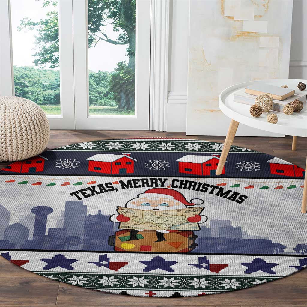 Texas Santa Christmas Round Carpet Xmas Holiday Patterns - Wonder Print Shop