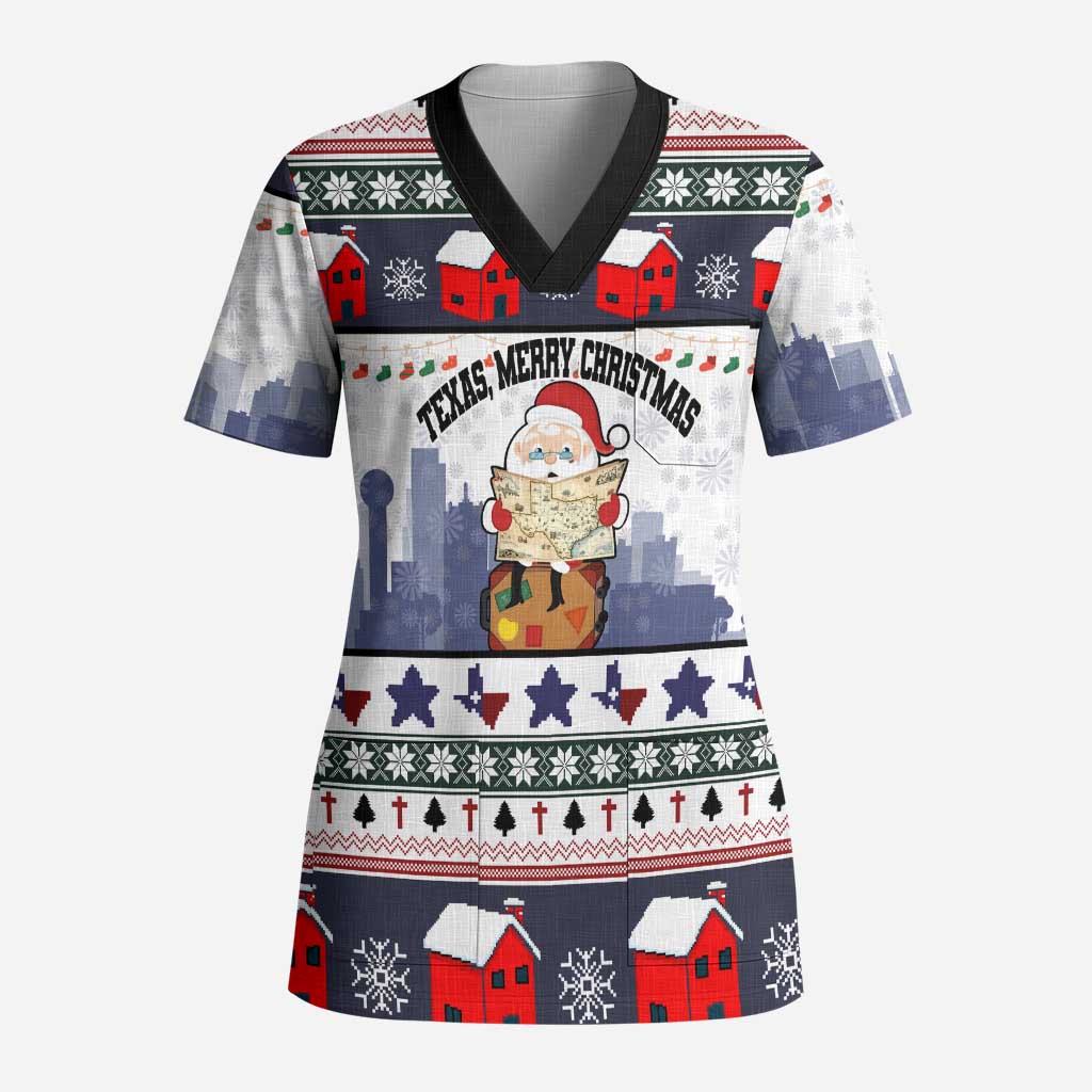 Texas Santa Christmas Scrub Top Xmas Holiday Patterns - Wonder Print Shop