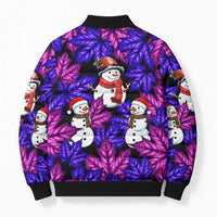 Christmas Snowman Leaves Bomber Puffer Jacket Xmas Holiday Patterns - Wonder Print Shop