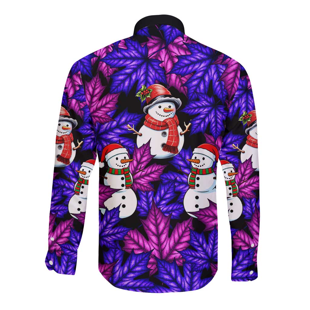 Christmas Snowman Leaves Long Sleeve Button Shirt Xmas Holiday Patterns - Wonder Print Shop