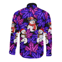 Christmas Snowman Leaves Long Sleeve Button Shirt Xmas Holiday Patterns - Wonder Print Shop