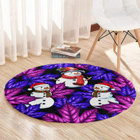 Christmas Snowman Leaves Round Carpet Xmas Holiday Patterns - Wonder Print Shop